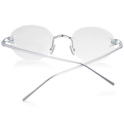 Sterling Silver Diamond Rimless Round Optical Glasses Frame - MCROONS - back view