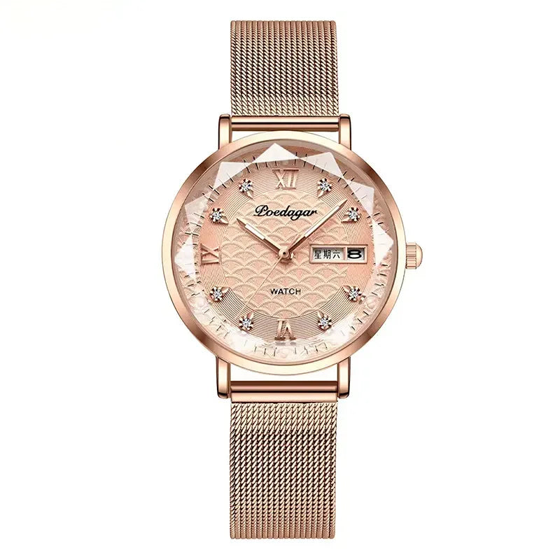 Poedagar 3011 Women's Luxury Quartz Watch – Stainless Steel Band, Waterproof, Luminous, Date