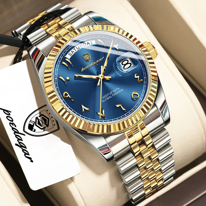 Poedagar 845 Men's Luxury Quartz Watch – Stainless Steel Band, Waterproof, Date