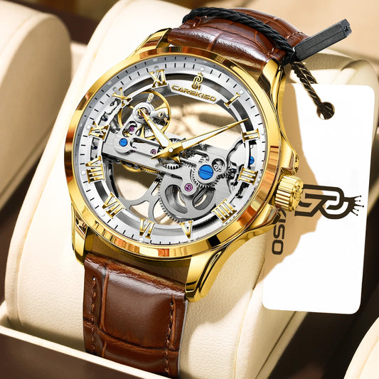 Poedagar C124 Men's Luxury Automatic Mechanical Watch – Genuine Leather Strap, Waterproof, Luminous