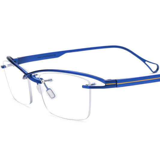 Designer Half-Rim Titanium Square Optical Glasses Frame - Blue - MCROONS