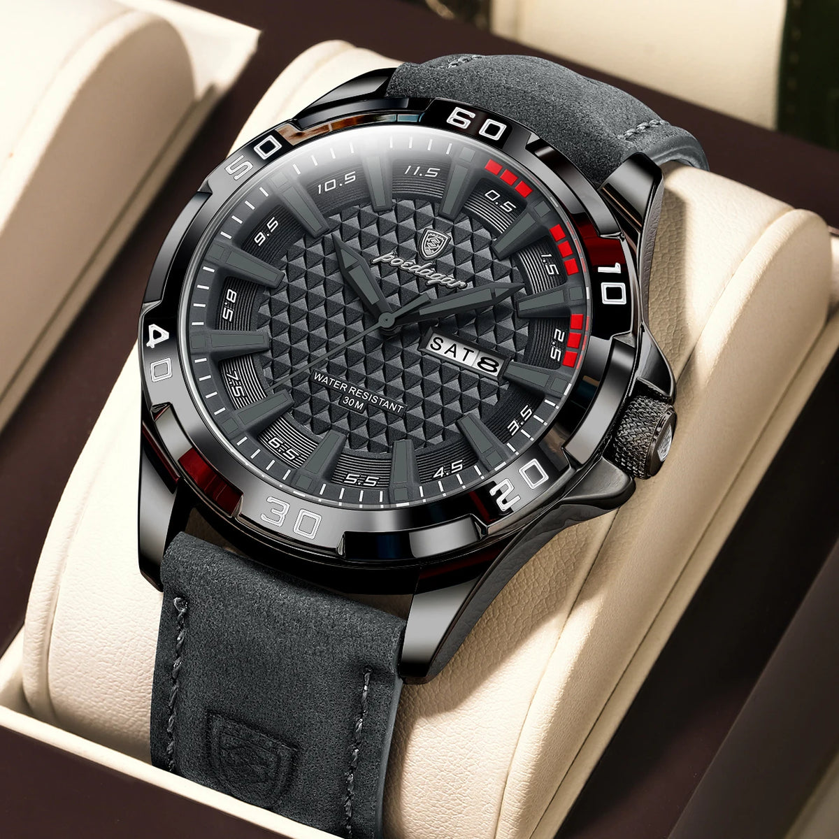 Poedagar 895 Men's Luxury Quartz Watch – Leather Strap, Waterproof, Luminous, Date