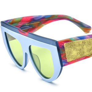 Matte Acetate Cat Eye Sunglasses Oversized Retro - Light Blue Green Lens - MCROONS