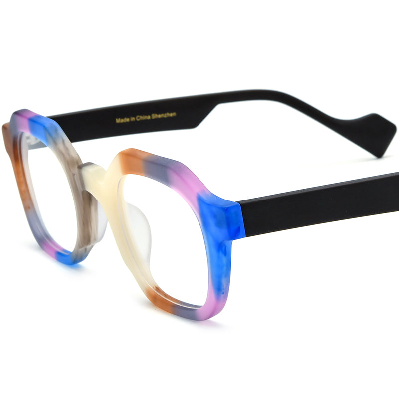 Retro Square Matte Acetate Optical Glasses Frame - Brown Blue - MCROONS