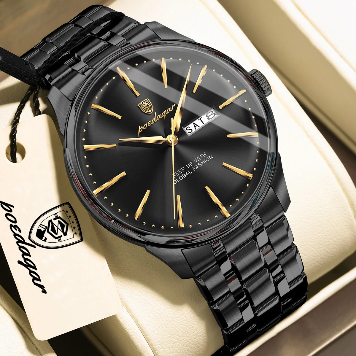 Poedagar 843 Men's Luxury Quartz Watch – Stainless Steel Band, Waterproof, Date