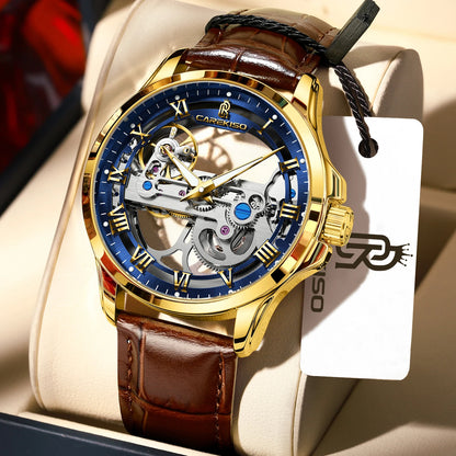 Poedagar C124 Men's Luxury Automatic Mechanical Watch – Genuine Leather Strap, Waterproof, Luminous