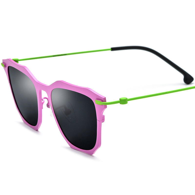 Colourful Titanium Square Sunglasses - Pink Grey Lens - MCROONS