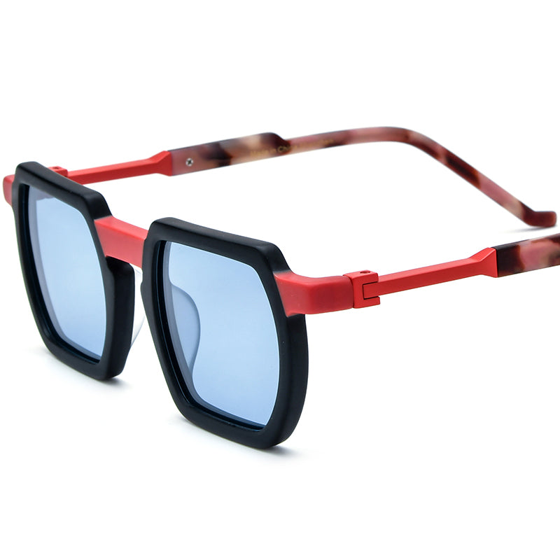Matte Acetate Square Polarized Sunglasses Vintage - Black Blue Lens - MCROONS