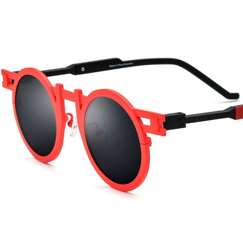 Colourful Titanium Retro Round Polarized Sunglasses - Red - MCROONS
