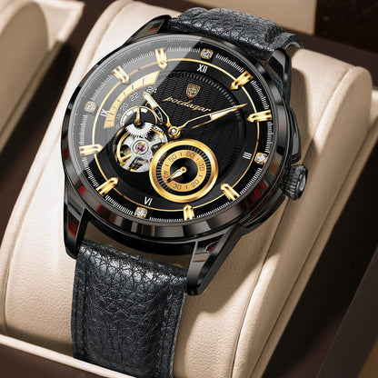 Poedagar 1427 Men's Luxury Automatic Mechanical Watch – Leather Strap, Waterproof, Luminous, Date