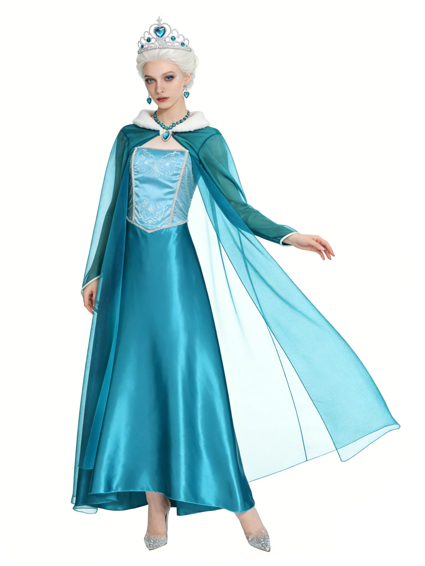 Ice Queen Fantasy Blue Ball Gown Halloween Costume - MCROONS