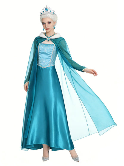 Ice Queen Fantasy Blue Ball Gown Halloween Costume - MCROONS