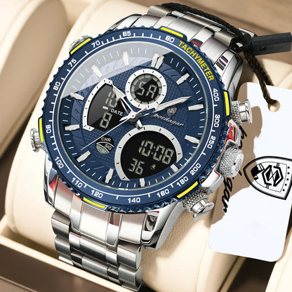 Poedagar E127 Men's Luxury Chronograph Quartz Watch – Stainless Steel Band, Waterproof, Luminous, Date