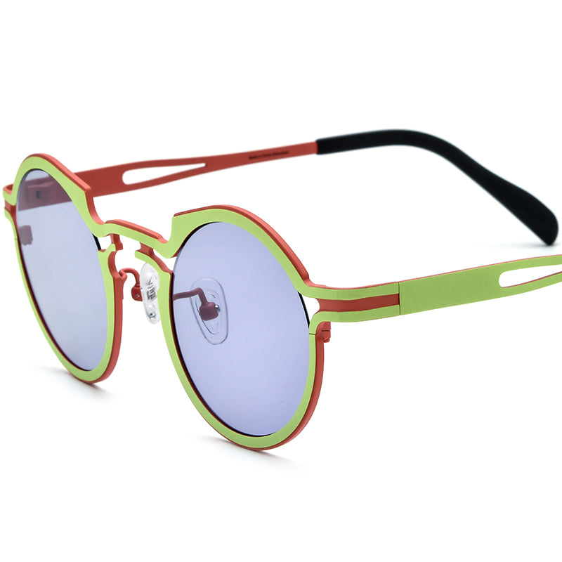 Colourful Titanium Round Polarised Sunglasses Retro - Green Red - MCROONS