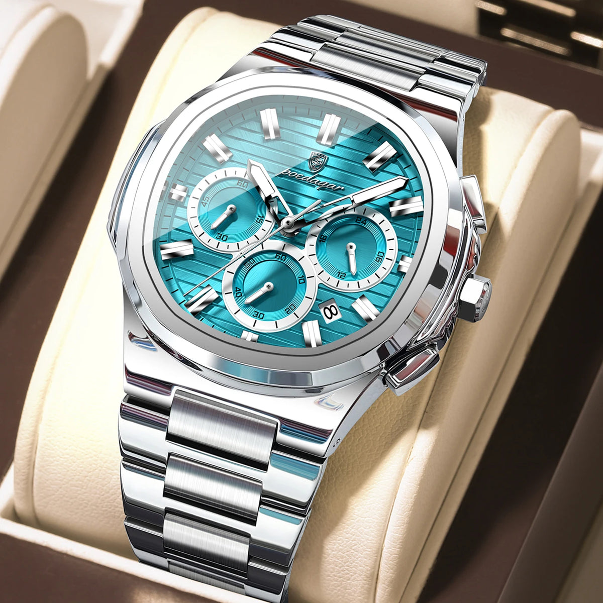 Poedagar 834 Men's Luxury Chronograph Quartz Watch – Stainless Steel Band, Waterproof, Luminous, Date