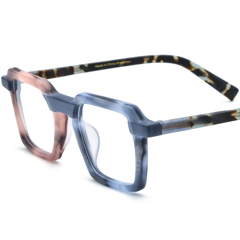 Fashion Multicolour Square Matte Acetate Optical Glasses Frame - Pink Blue - MCROONS