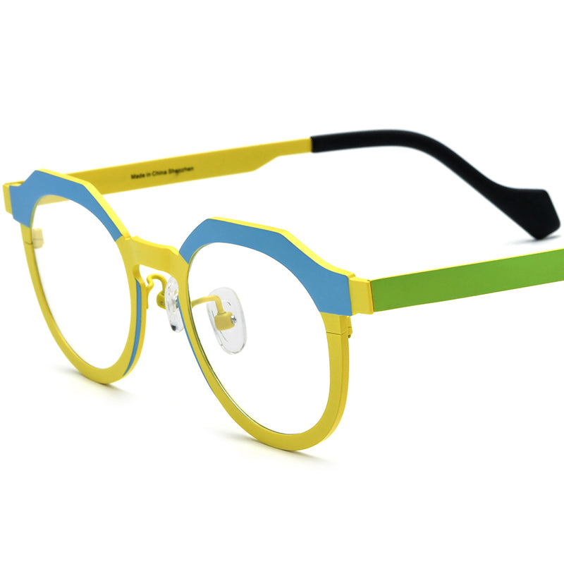 Colourful Titanium Cat Eye Optical Glasses Frame Retro - Matte Blue Yellow - MCROONS