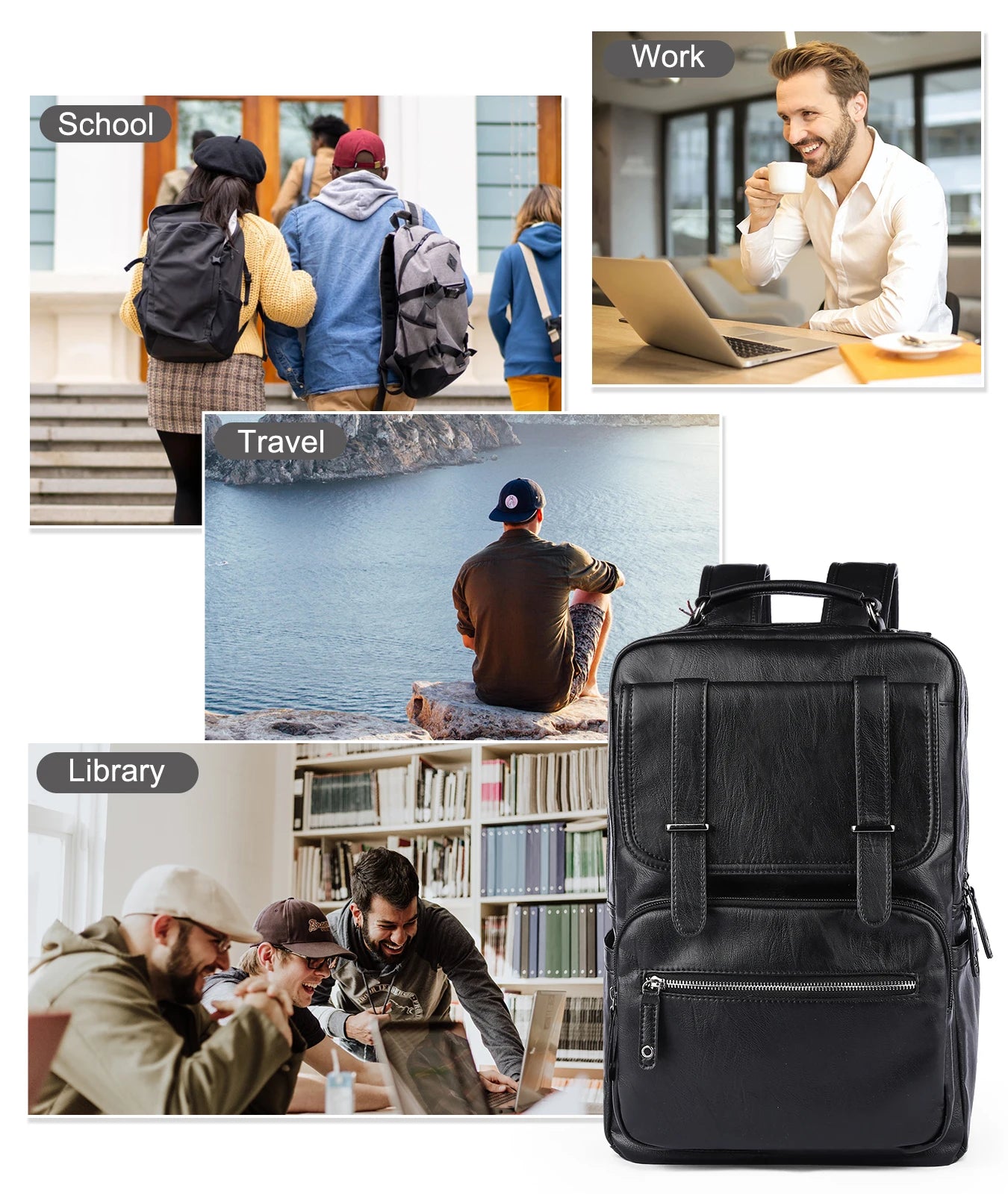 Leather PU Backpack Men Mochila Laptop Backpack School Travel Leather Backpack