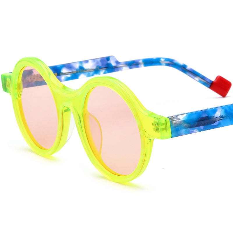 Vintage Polarized Round Sunglasses Multicolour - Yellow Green Pink Lens - MCROONS