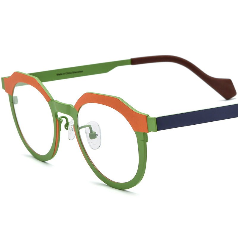 Colourful Titanium Cat Eye Optical Glasses Frame Retro - Matte Orange Green - MCROONS