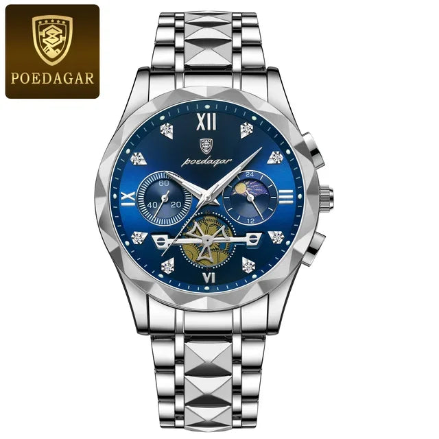 Poedagar 996 Men's Luxury Chronograph Quartz Watch – Stainless Steel Band, Waterproof, Luminous, Date