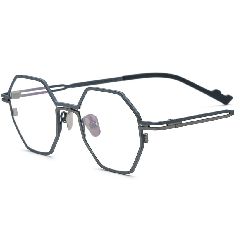 Titanium Octagonal Optical Glasses Frame Vintage - Black Grey - MCROONS