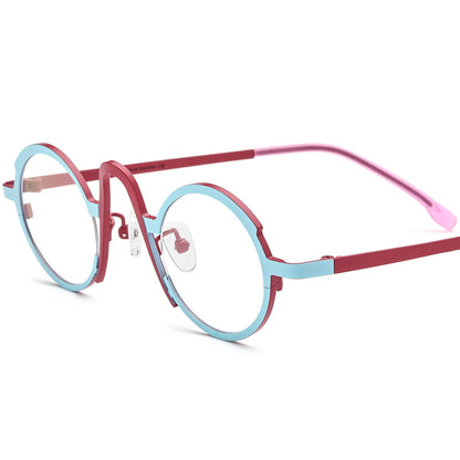Colourful Titanium Round Glasses Frame - MCROONS - Matte Red Blue