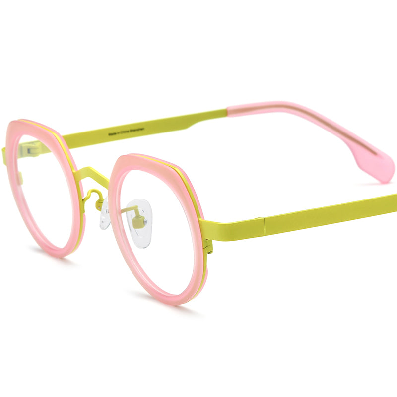 Colourful Acetate Titanium Round Optical Glasses Frame Designer - Yellow - MCROONS