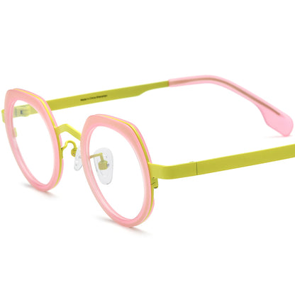 Colourful Acetate Titanium Round Optical Glasses Frame Designer - Yellow - MCROONS
