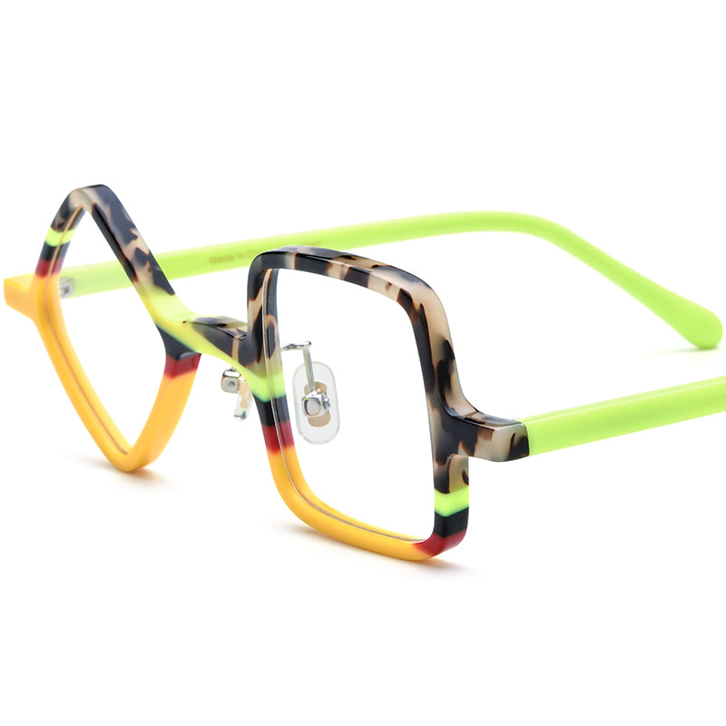 Retro Irregular Geometric Acetate Optical Glasses Frame - Tortoiseshell Yellow - MCROONS