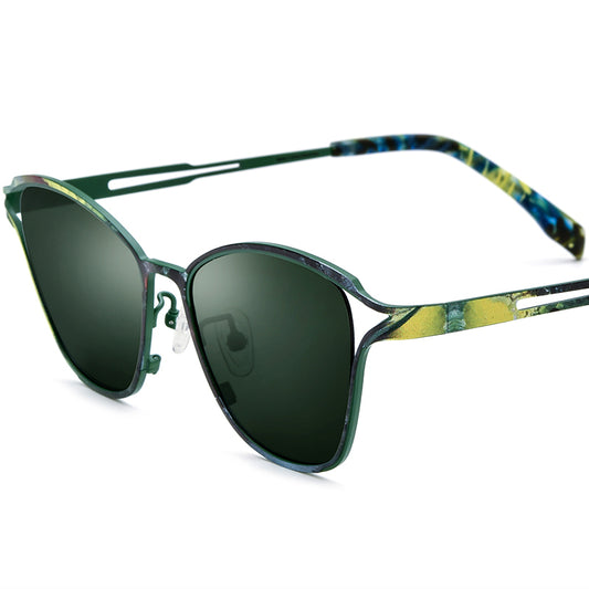 Colorful Titanium Cat Eye Sunglasses - Green - MCROONS