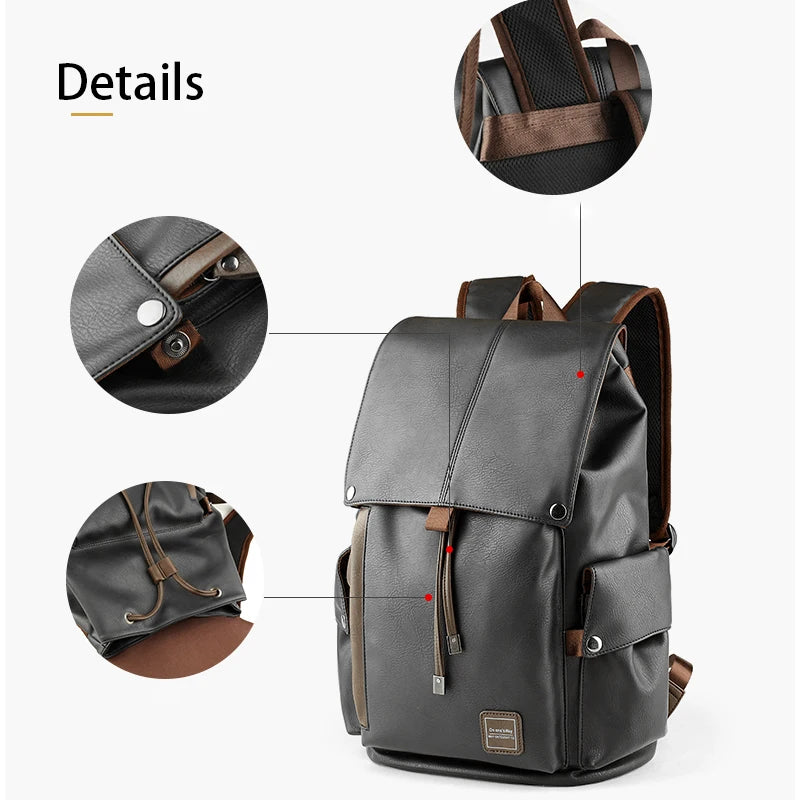 MOYYI Causal Laptop Backpack for Men Travel Vintage Backpack Waterproof Leather Business Backpack School Men'S Rucksack