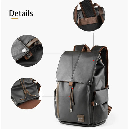 MOYYI Causal Laptop Backpack for Men Travel Vintage Backpack Waterproof Leather Business Backpack School Men'S Rucksack