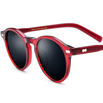 Retro Round Acetate Polarized Mirrored Sunglasses UV400 - Red Gray Lens - MCROONS