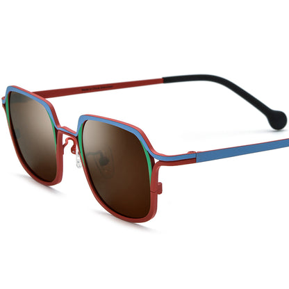 Colourful Titanium Square Polarised Sunglasses - Blue Red Brown Lens - MCROONS