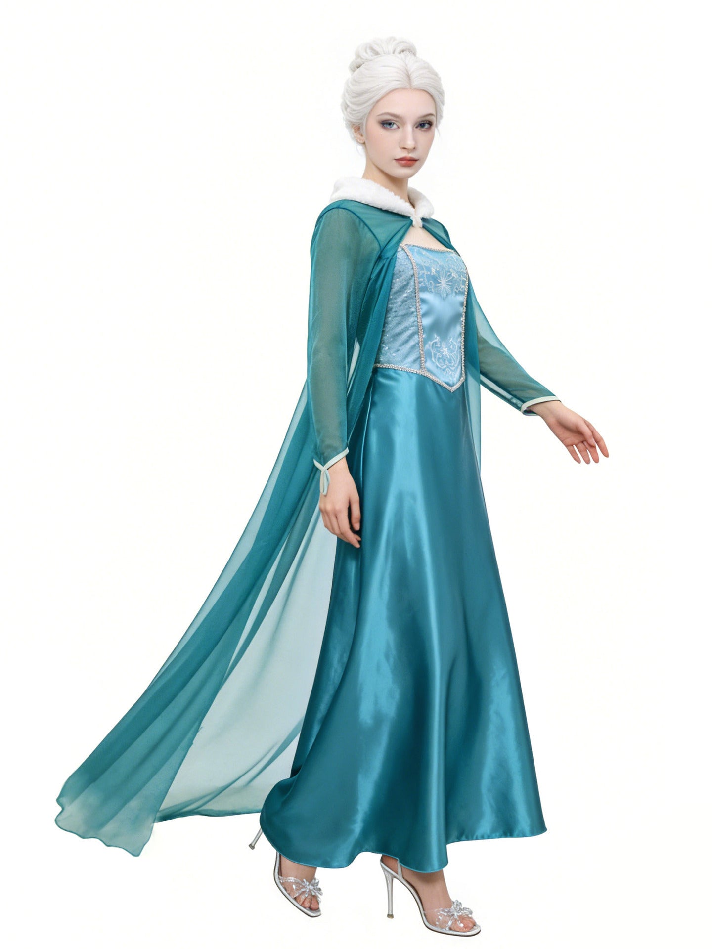 Ice Queen Fantasy Blue Ball Gown Halloween Costume - MCROONS
