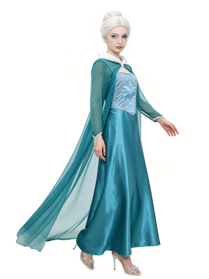 Ice Queen Fantasy Blue Ball Gown Halloween Costume - MCROONS