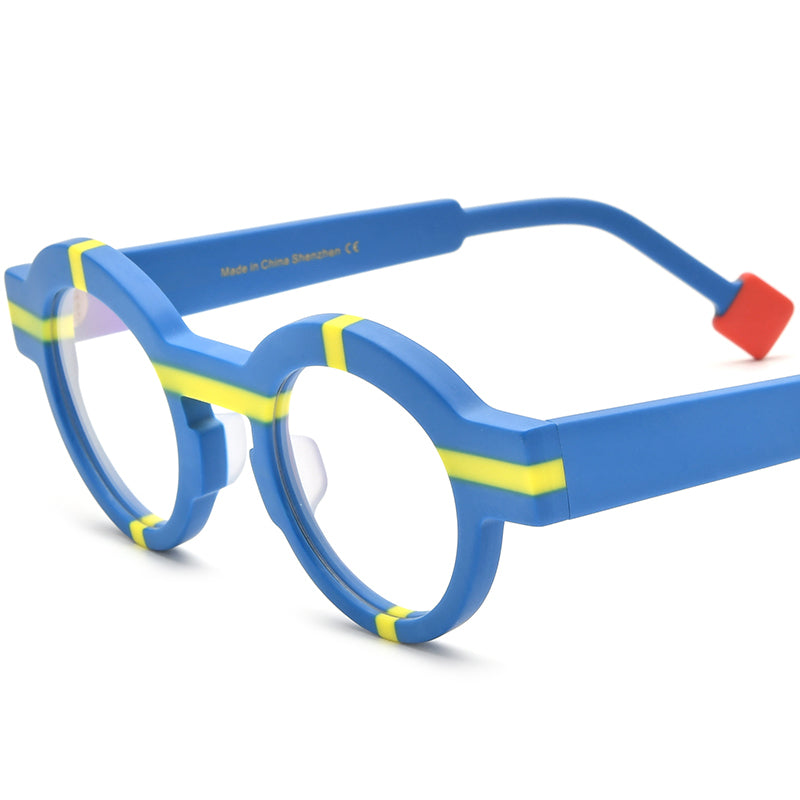 Vintage Colour-Block Round Optical Glasses Frame - Blue - MCROONS