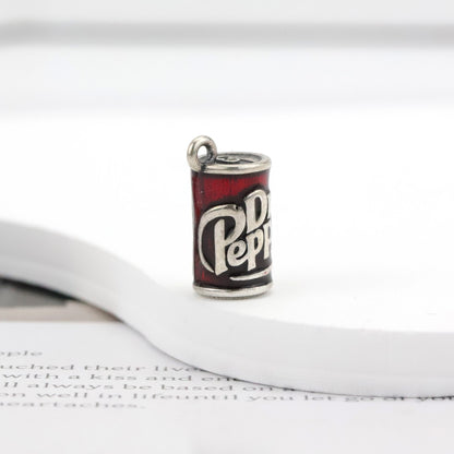 Enamel "Dr Pepper" Charm 925 Sterling Silver DIY Cute Food Series Fashion Charm for Women and Children Jewelry Making