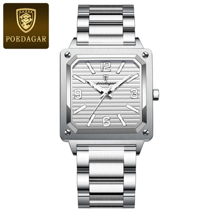 Poedagar 870 Men's Luxury Quartz Watch – Stainless Steel Band, Waterproof, Luminous