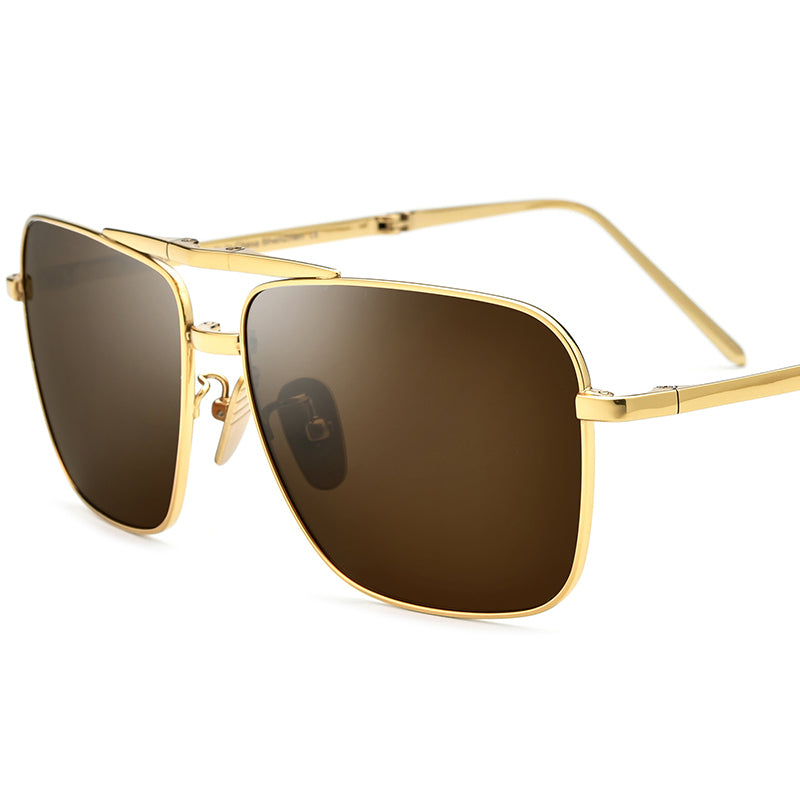 Pure Titanium Folding Square Sunglasses - Gold Tea - MCROONS - Front View