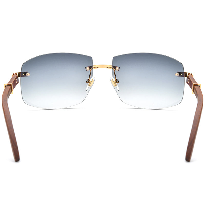 Rimless Square Wood Sunglasses Grey Tint - MCROONS - back view