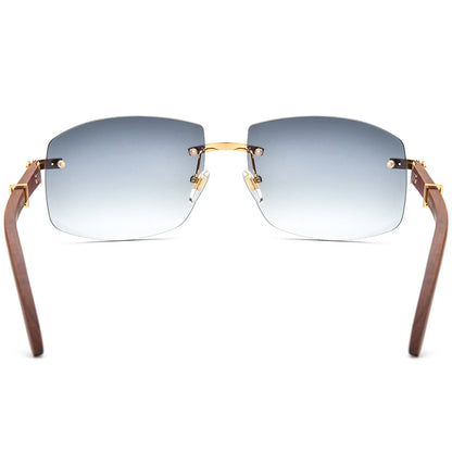 Rimless Square Wood Sunglasses Grey Tint - MCROONS - back view