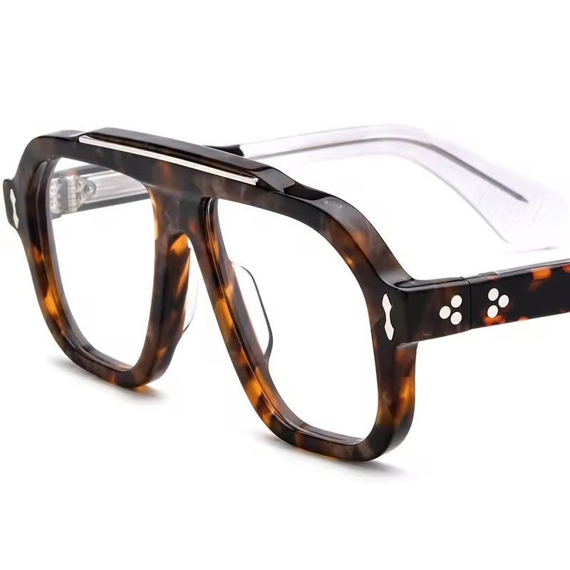 Pilot Style Thick Acetate Optical Glasses Frame - MCROONS - Leopard