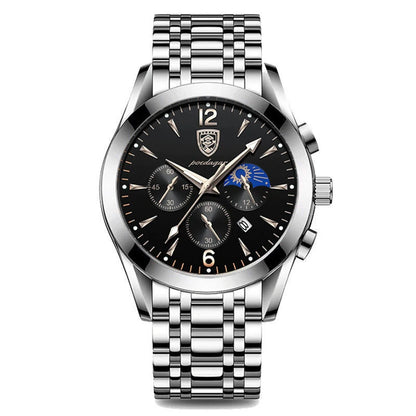 Poedagar 8298 Men's Sport Chronograph Quartz Watch – Leather Strap, Waterproof, Luminous, Date