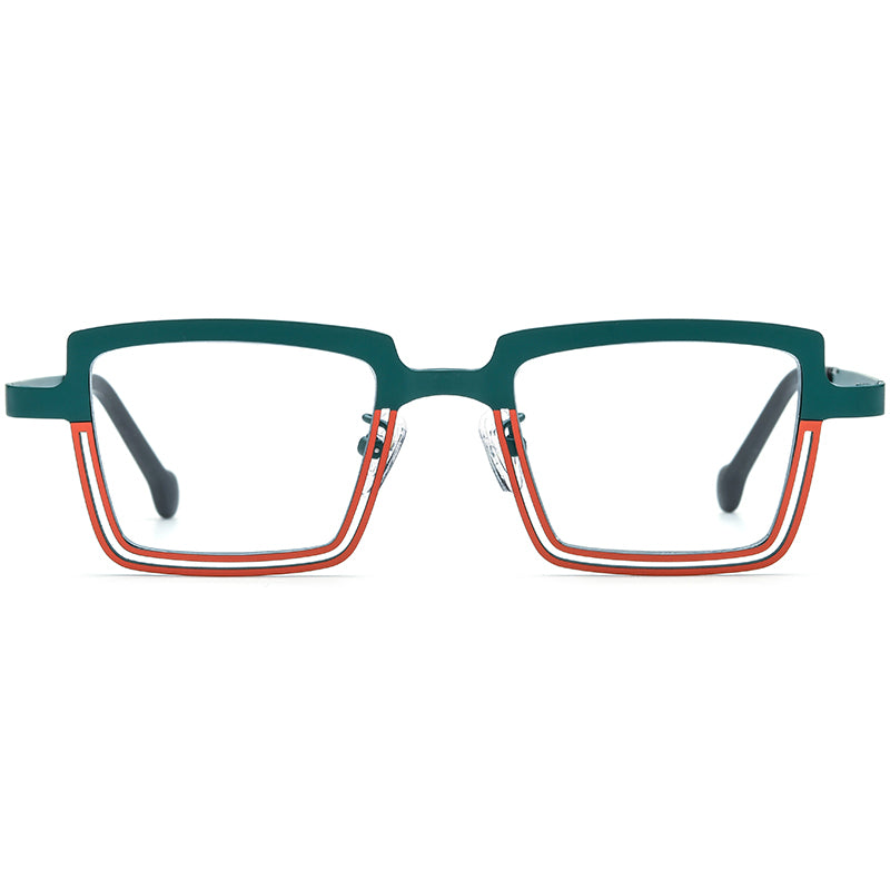 Colourful Titanium Square Optical Glasses Frame - Green Orange - MCROONS