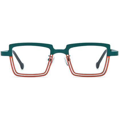 Colourful Titanium Square Optical Glasses Frame - Green Orange - MCROONS