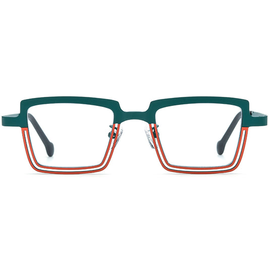 Colourful Titanium Square Optical Glasses Frame - Green Orange - MCROONS