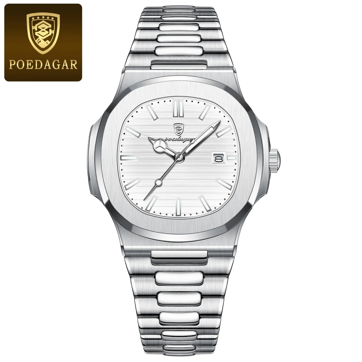 Poedagar 613 Men's Luxury Quartz Watch – Stainless Steel Band, Waterproof, Luminous, Date