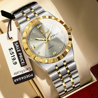 Poedagar 872 Men's Luxury Quartz Watch – Stainless Steel Band, Waterproof, Luminous, Date